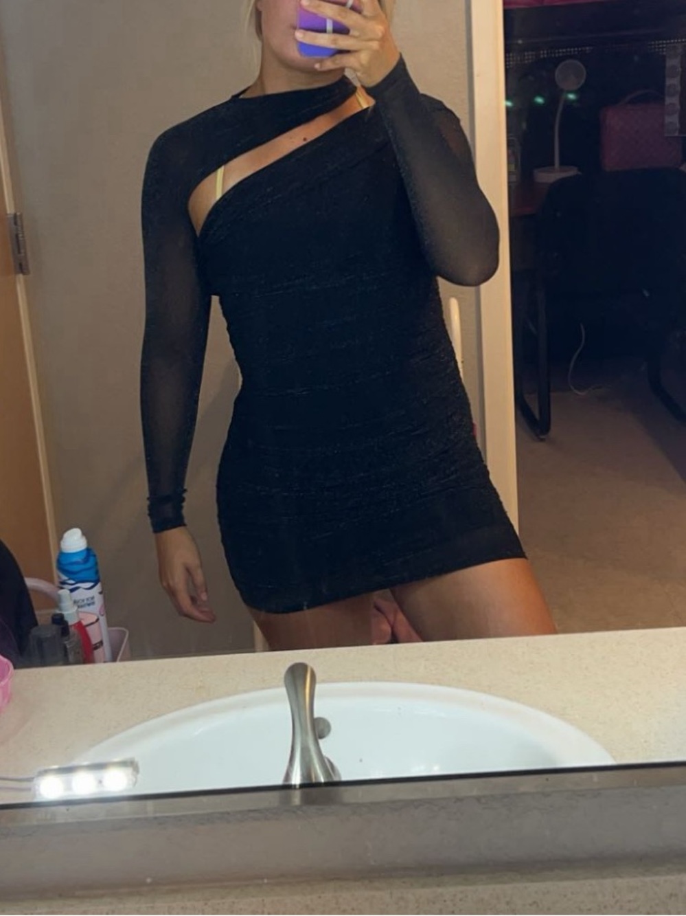 Black One-Shoulder Cutout Mini Dress